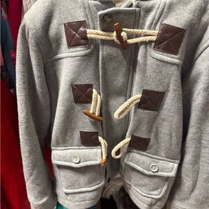 Gray Toggle Coat with Brown Accents